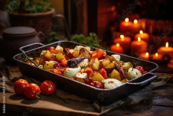 Fototapeta roasted vegetables served as a side dish