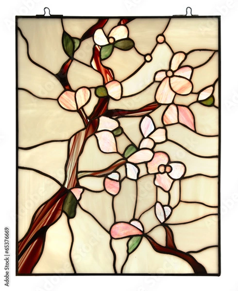 Fototapeta stained glass window with floral pattern on white