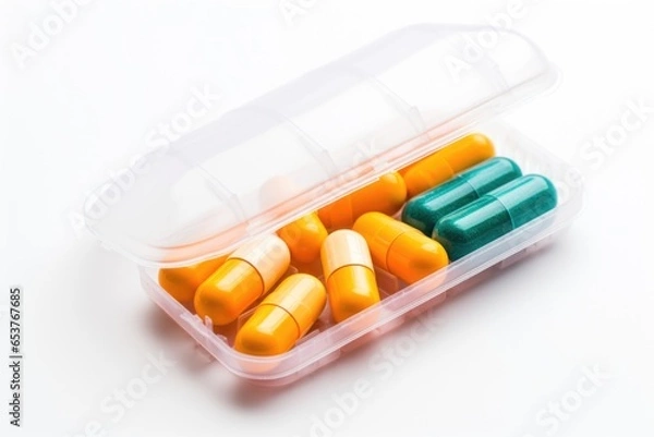 Fototapeta prescription pills in a pack on a white background