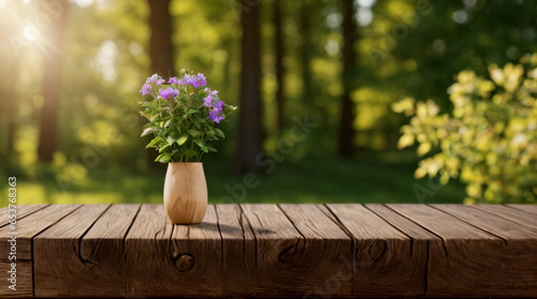 Obraz wooden table with nature background