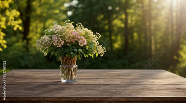 Fototapeta wooden table with nature background