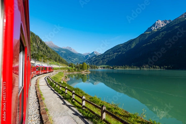 Obraz Red train of Bernina in the Swiss alps