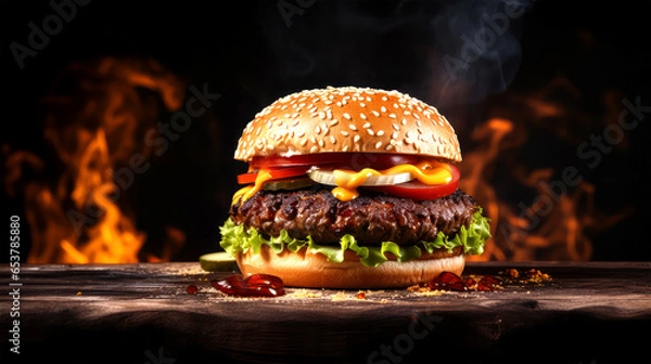 Fototapeta beef burger on table background