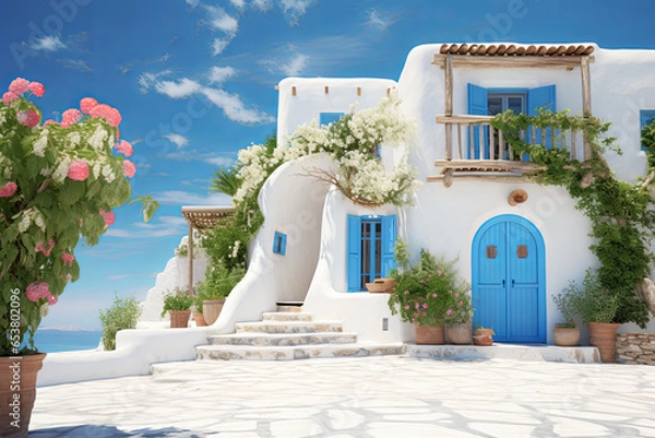 Fototapeta White architecture on Santorini island, Greece. 3D rendering