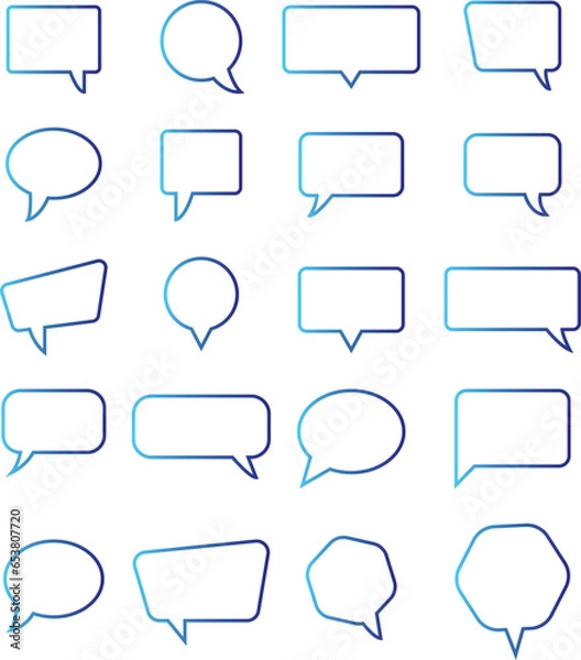 Fototapeta Speech bubbles thin line icons set. Speech, bubble, talk, chat, message, balloon and communication. Vector design.