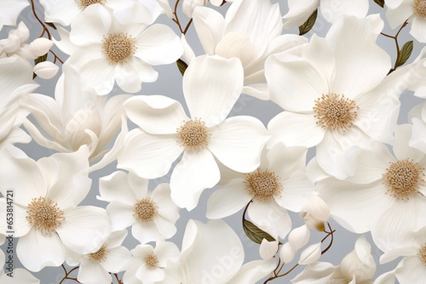 Fototapeta 3D ultra realistic white floral flowers background repeating pattern created with Generative Ai
