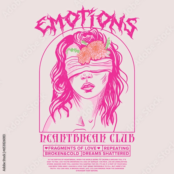 Obraz blindfolded woman drawing with heartbreak slogans Vector design for t-shirt graphics, banner, fashion prints, slogan tees, stickers, flyer, posters and other creative uses