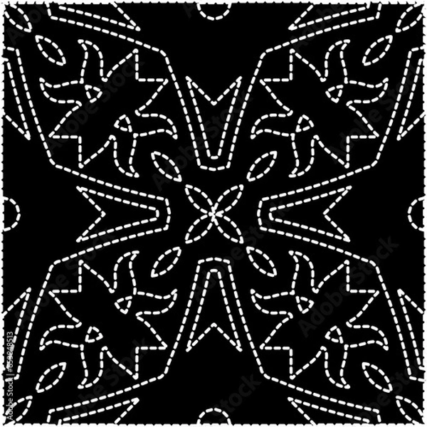 Fototapeta A repeat pattern of white dots on a black background. White mandala.