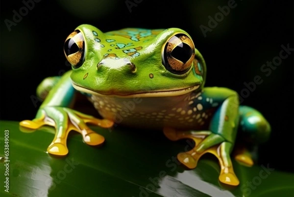 Fototapeta Metamorphic reveal frog peeking out in a remarkable transformation
