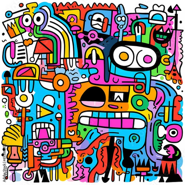 Fototapeta Expressive Lines: Doodle Pattern Unleashes Creativity, Generative AI