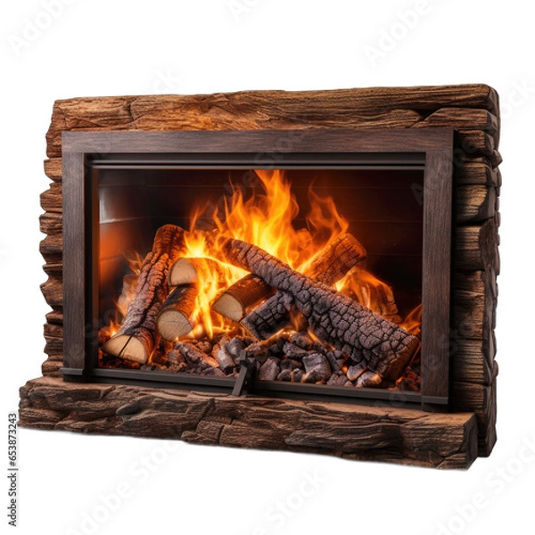 Obraz Wood Fireplace Insert isolated on transparent background