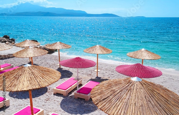 Fototapeta Beach with beach umbrellas