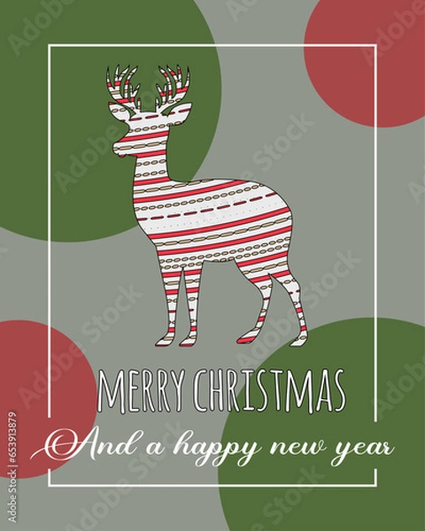 Obraz Modern Merry Christmas 2024 greeting card with text lettering elements, background card with modern geometric background.With Christmas deer