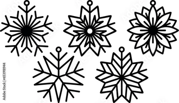 Obraz set snowflake christmas tree ornament, snowflake christmas earrings laser cut file, vector bundle