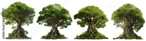 Fototapeta Epic fairy tale world tree with dense green foliage isolated on transparent background generative ai