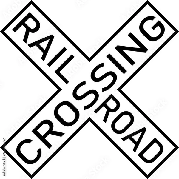 Fototapeta Transparent PNG of a Vector graphic of a usa Railroad Crossing MUTCD highway sign. It consists of the wording Railroad Crossing in a cross contained in a white rectangle