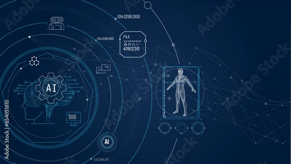 Obraz Virtual infographics with artificial intelligence and 3D human model.