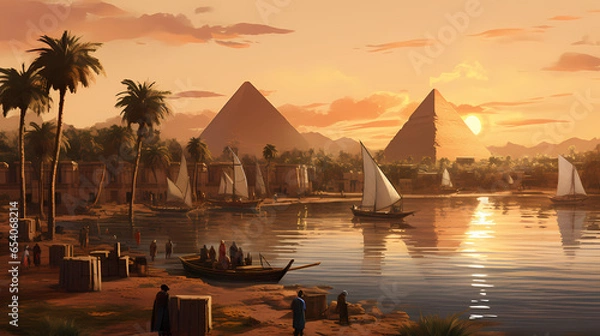 Obraz Sunset at Oasis in Ancient Egypt
