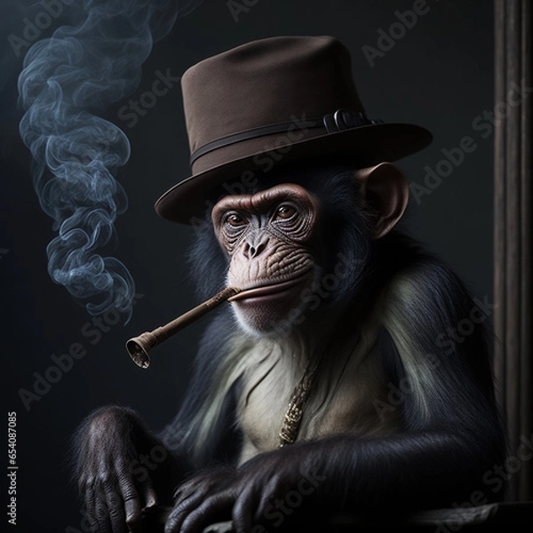 Fototapeta Monkey smoking pipe, generated by AI