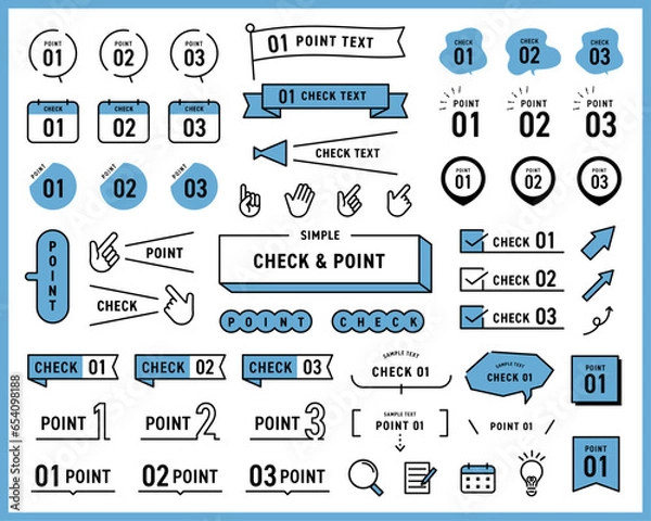 Obraz チェックとポイントのシンプルなデザイン装飾セット。ベクターイラスト。