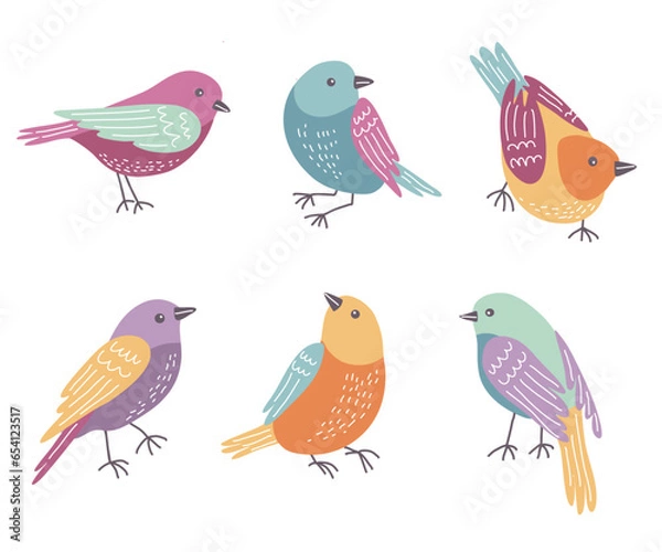 Obraz Set illustration of editable vector colorful and cute birds l