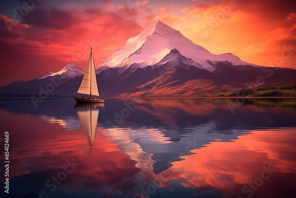 Fototapeta sunset over lake generative ai