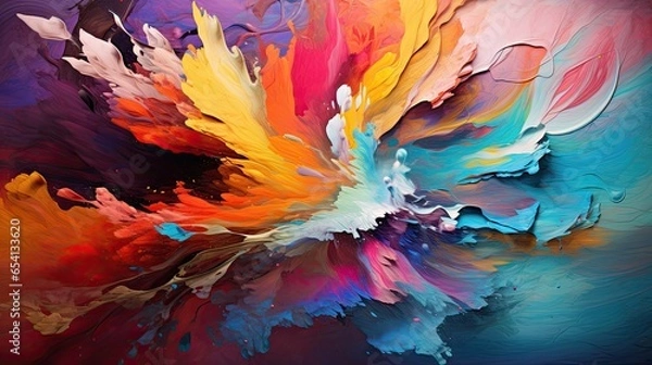 Obraz Abstract art multicolor paints and brushes on canvas