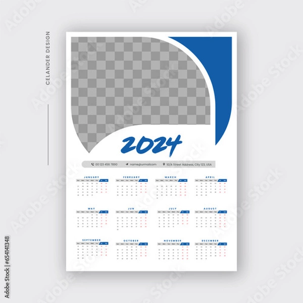 Fototapeta 2024 One Page Wall Calendar Design Template