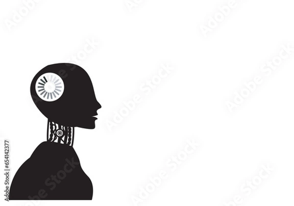 Obraz Robot data loading. Confused AI robot thinking. artificial intelligence failure and system error concept