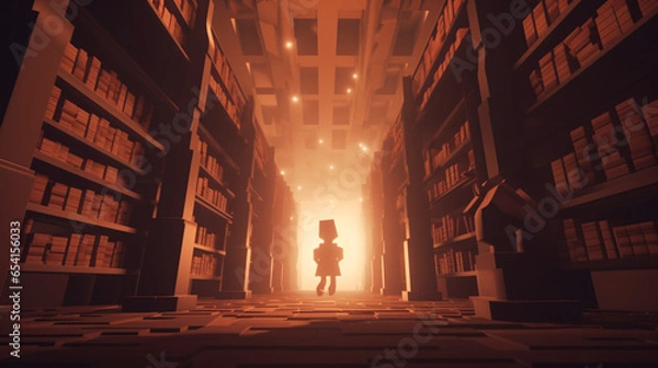 Obraz Eerie atmosphere of a haunted library with ancient books and dark shadows, creating a mysterious and supernatural ambiance.