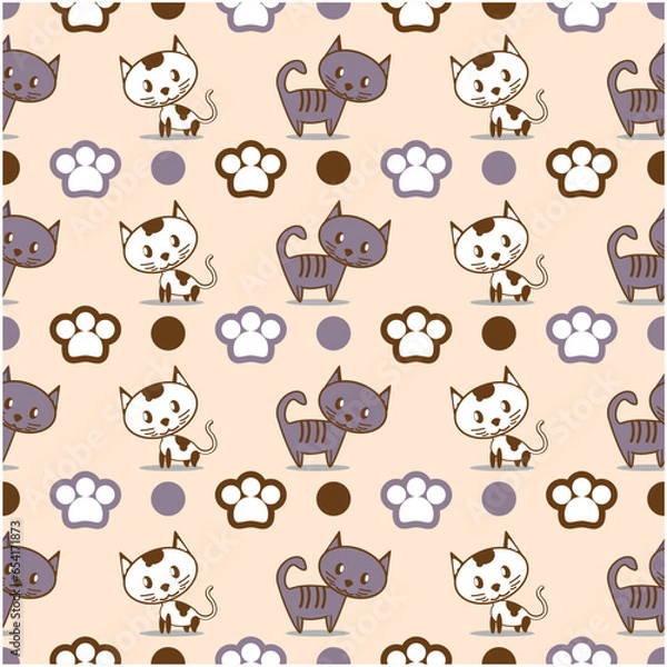 Fototapeta seamless seamless pattern of striped cats and black cats with a combination of cute paws