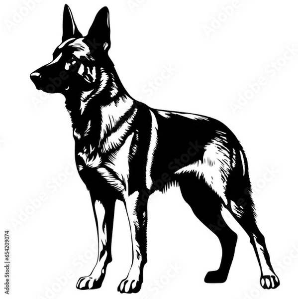 Fototapeta silhouette black and white german shepherd  dog  logo  in a minimal black and white style is suitable for your product logo or Brand Identity design