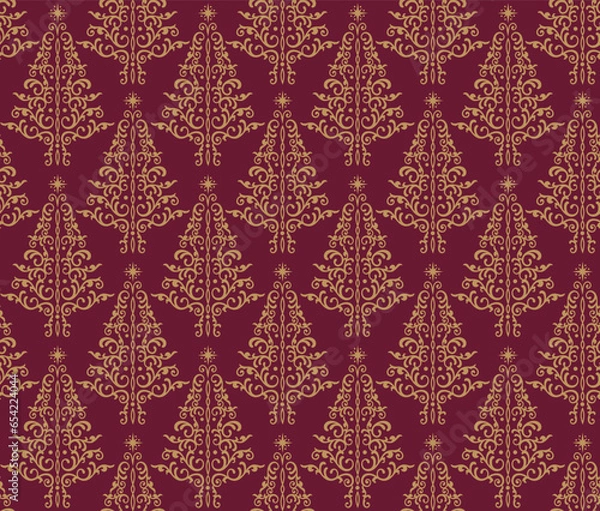 Obraz Seamless Christmas Swirl Damask Tree Pattern