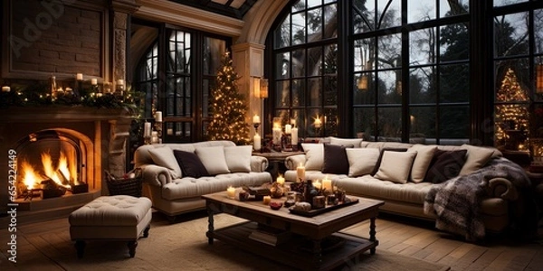 Fototapeta home interior decoration in merry x-mas, Generative AI