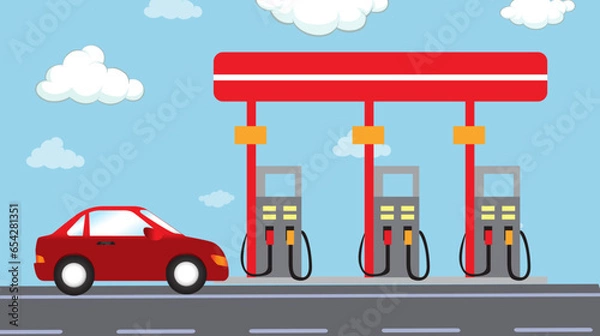 Fototapeta Car and Gas station.vector flat illustration. 