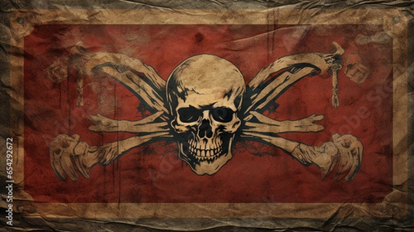 Fototapeta A vintage - style skull banner with a weathered and aged appearance, reminiscent of old pirate flags