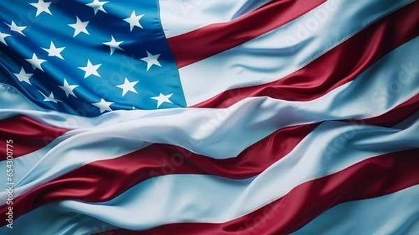 Obraz American flag waving on blue background
