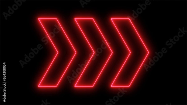 Fototapeta Neon glowing colorful arrows design. Red colour arrow icon. 3d render arrow. Outline beautiful on black background.