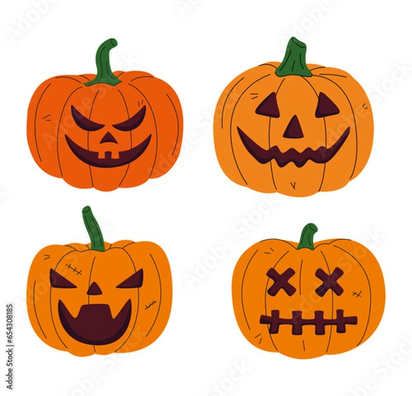 Fototapeta Set pumpkin on white background. Orange pumpkin with smile for your design for the holiday Halloween.