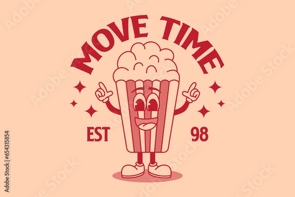 Fototapeta Movie time concept with icon design, popcorn mascot  vector illustration