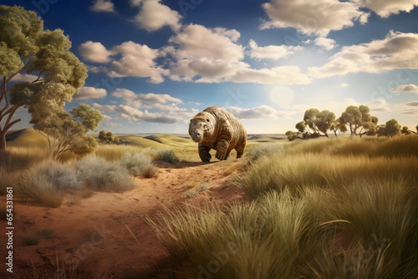 Obraz Extinct Diprotodon walking on an Australian Plain