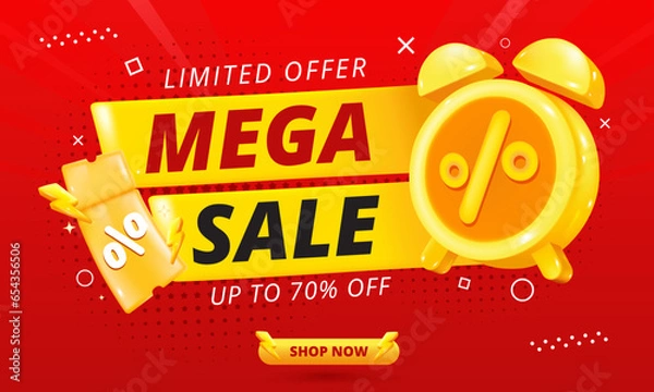 Fototapeta Sale Poster or banner template with blank product podium scene on red background.Sales banner template design for social media and website.