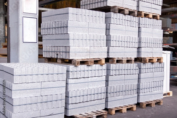 Obraz Cement building blocks stacked on pallets