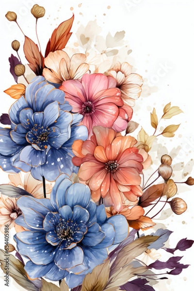 Fototapeta Watercolor Blank greeting card template with beautiful flowers around Mother's day template desain