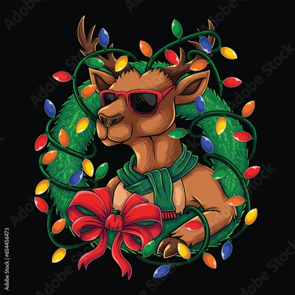 Obraz Deer with christmas decoration vector illustration for your company or brand