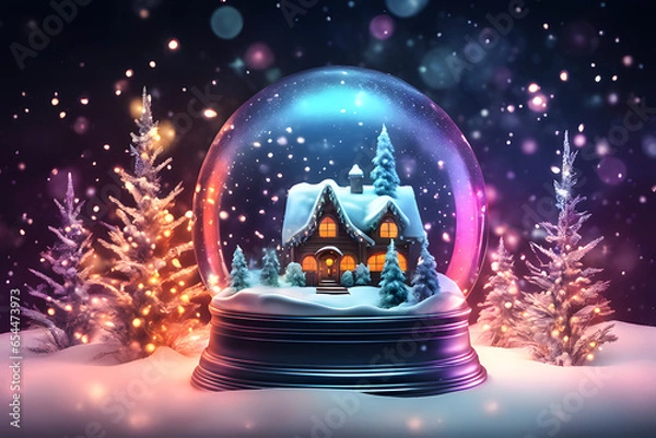 Fototapeta Snow globe with Christmas tree. Generative AI