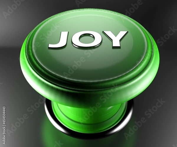 Fototapeta JOY green emergency push button on black background - 3D rendering illustration