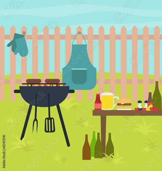 Obraz Barbecue grill summer party scene illustration vector