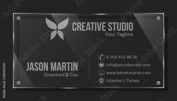 Obraz Decorative business card. Glass panel on metallic texture