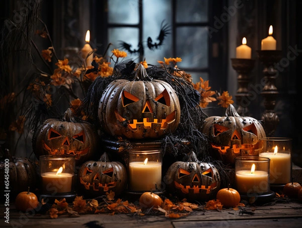 Fototapeta Jack-o-lantern and candles for Halloween